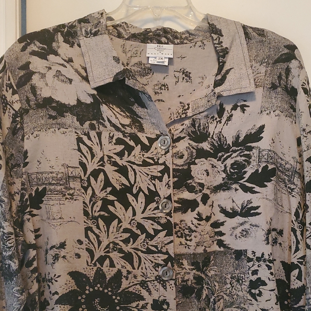 New Black and Gray Blazer with Bold Botanical Print